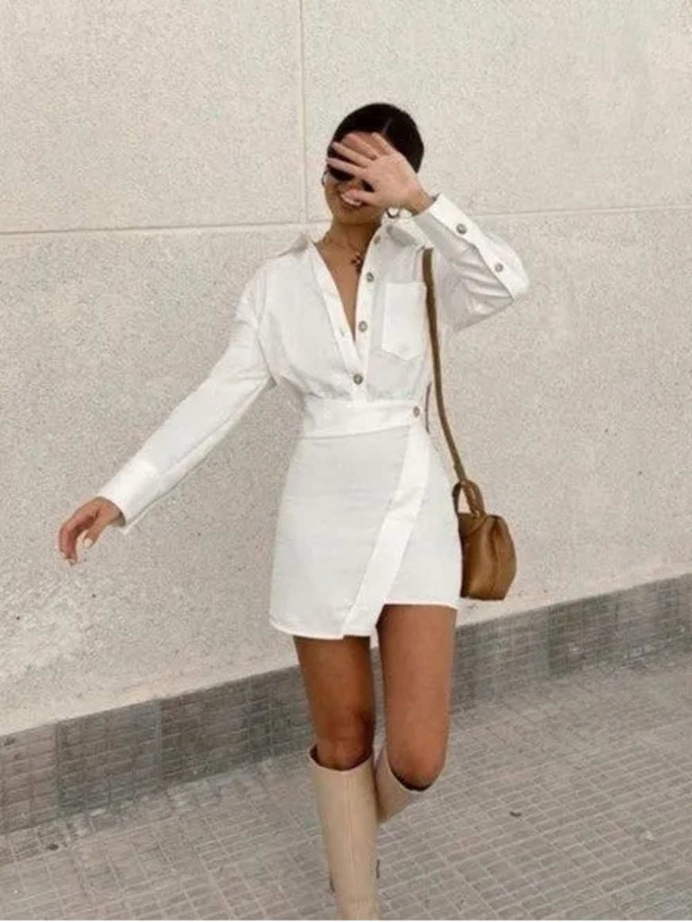 Zara White Mini Shirt Dress Sz XS